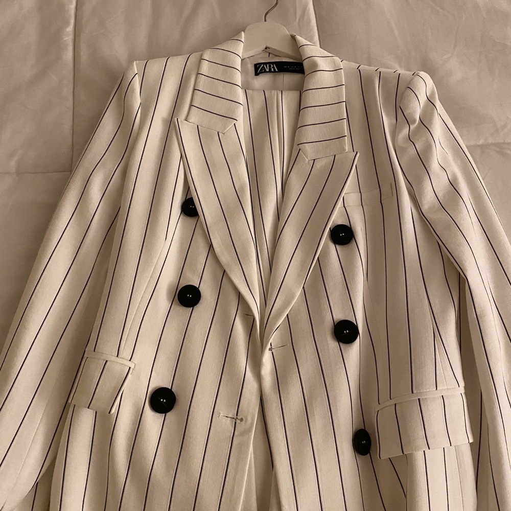 NWT Zara Set Blazer & Pants - Striped Ecru